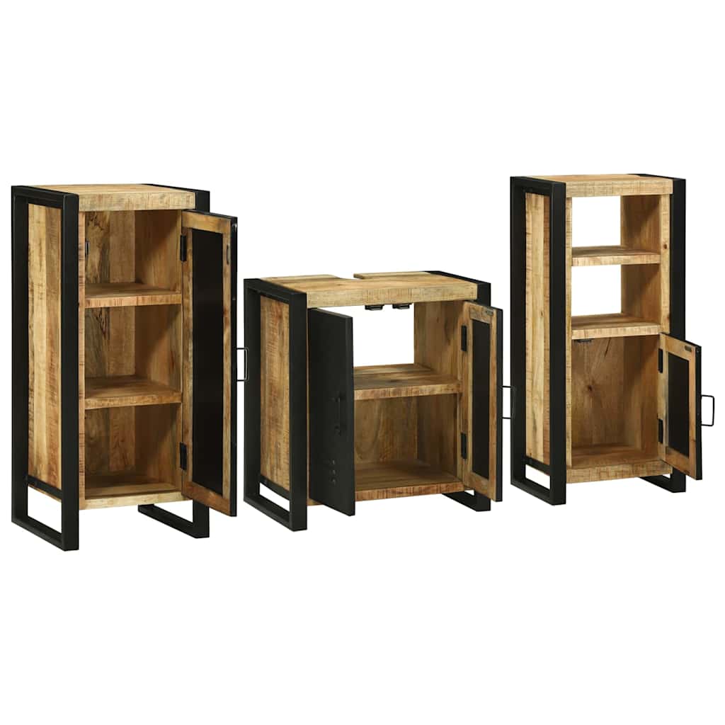 vidaXL Badezimmermöbel-Set 3 pcs Braun und Schwarz Massivholz Mango
