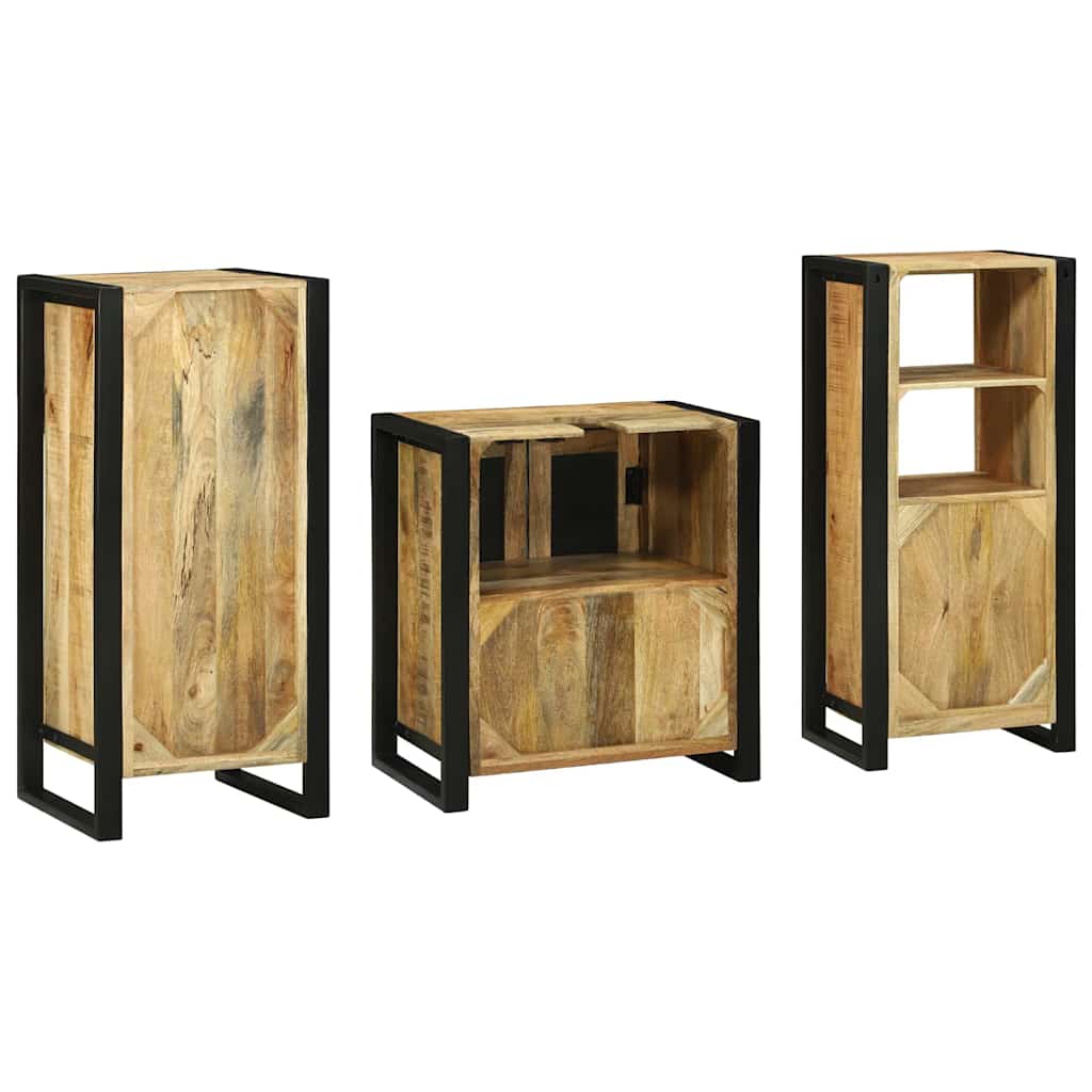 vidaXL Badezimmermöbel-Set 3 pcs Braun und Schwarz Massivholz Mango