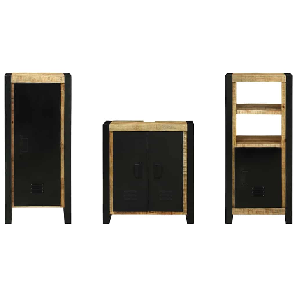 vidaXL Badezimmermöbel-Set 3 pcs Braun und Schwarz Massivholz Mango