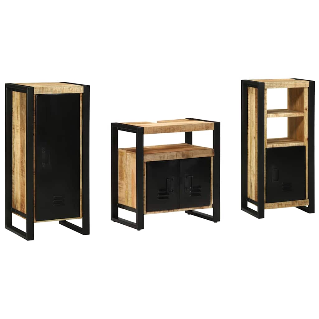 vidaXL Badezimmermöbel-Set 3 pcs Braun und Schwarz Massivholz Mango