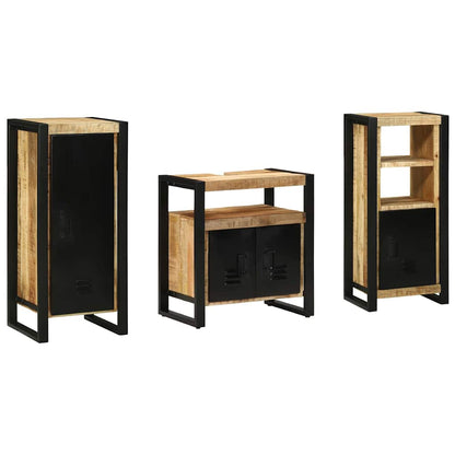 vidaXL Badezimmermöbel-Set 3 pcs Braun und Schwarz Massivholz Mango