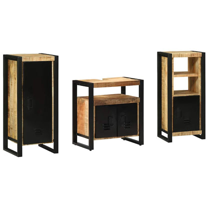 vidaXL Badezimmermöbel-Set 3 pcs Braun und Schwarz Massivholz Mango