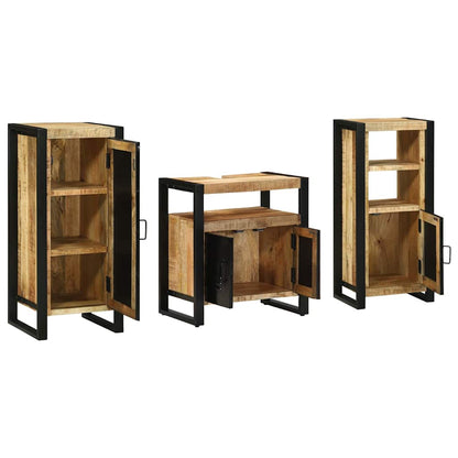 vidaXL Badezimmermöbel-Set 3 pcs Braun und Schwarz Massivholz Mango
