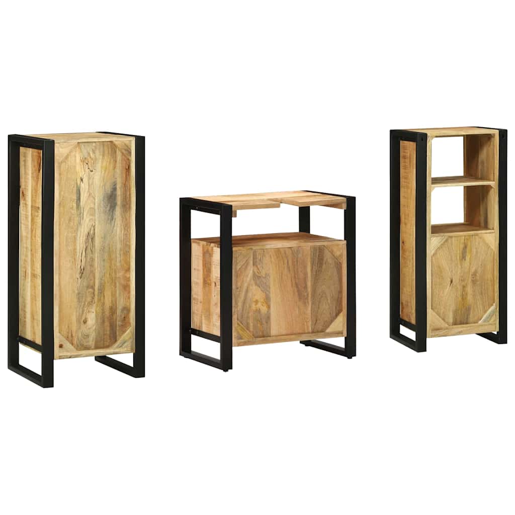 vidaXL Badezimmermöbel-Set 3 pcs Braun und Schwarz Massivholz Mango