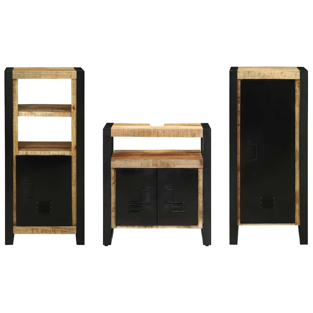 vidaXL Badezimmermöbel-Set 3 pcs Braun und Schwarz Massivholz Mango