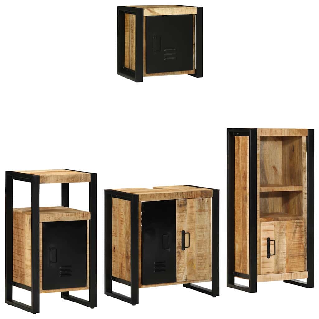 vidaXL Badezimmermöbel Set mit Regal 4 pcs Braun Massives Mango-Holz