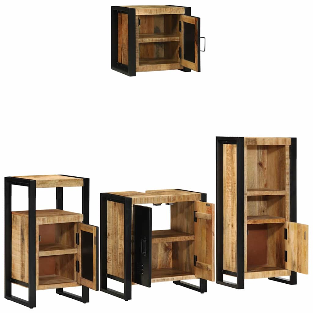 vidaXL Badezimmermöbel Set mit Regal 4 pcs Braun Massives Mango-Holz