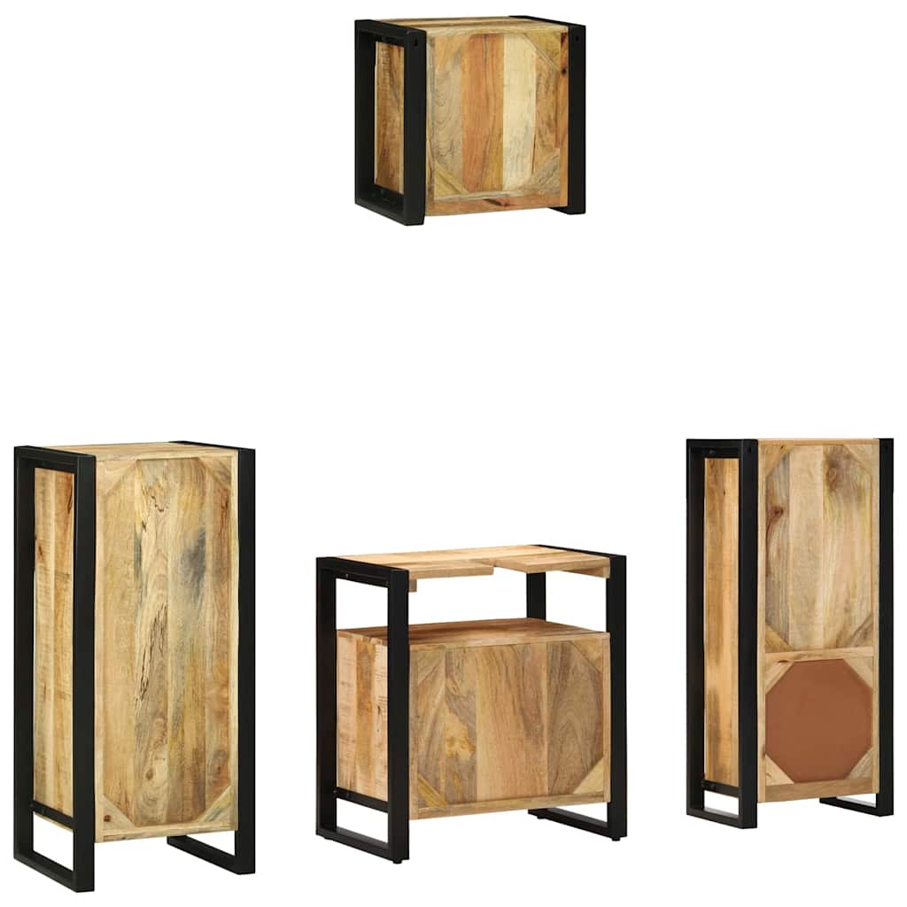 Badezimmermöbel-Set 4 pcs Braun und Schwarz Massivholz Mango