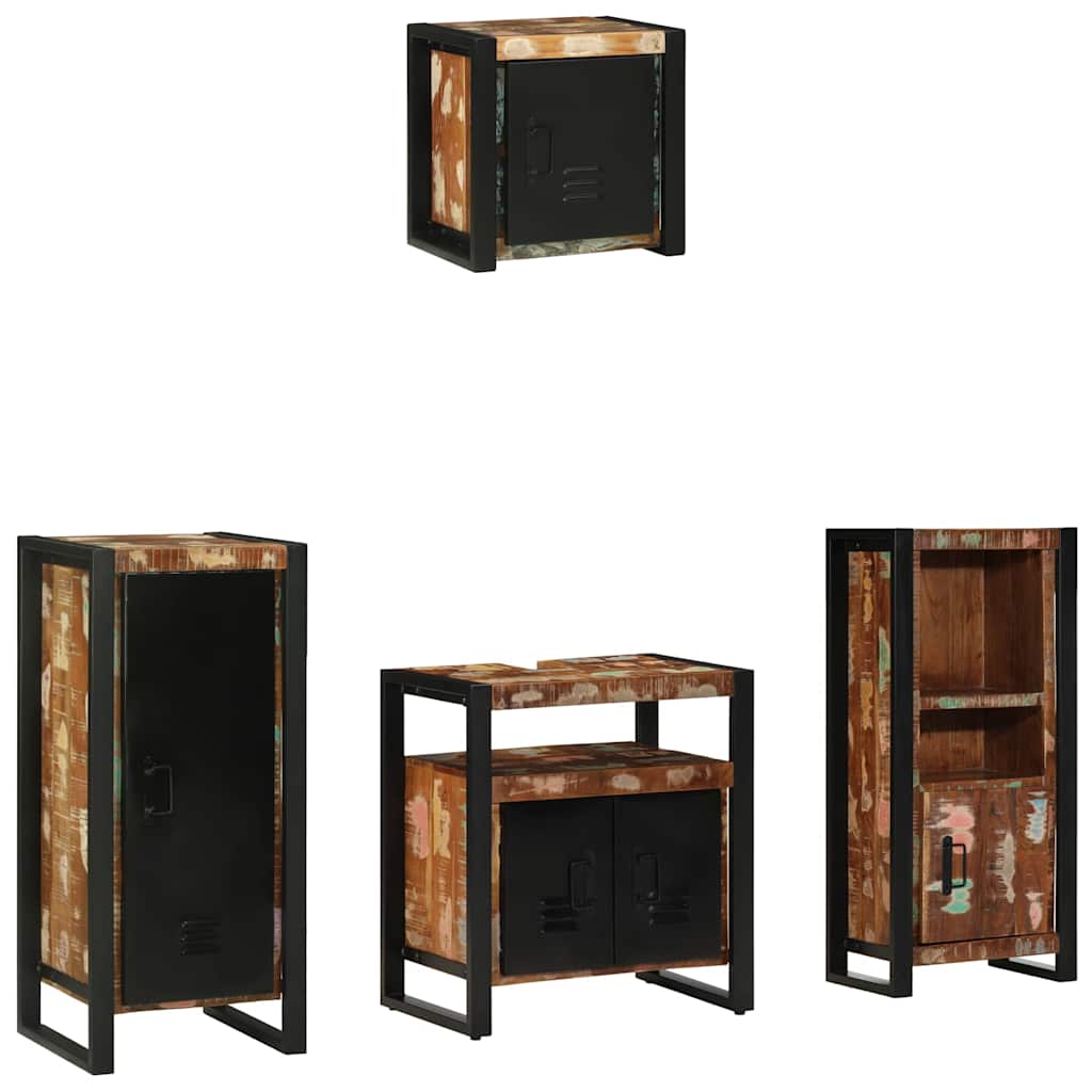 vidaXL Badezimmermöbel-Set mit Regal 4 pcs Massives upgecyceltes Holz