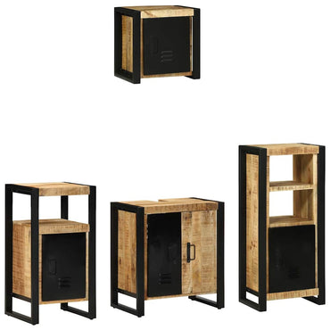 vidaXL Badezimmermöbel-Set 4 pcs Braun und Schwarz Massivholz Mango