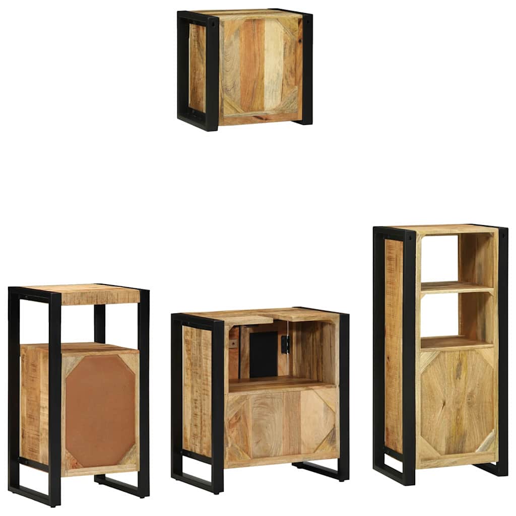 Badezimmermöbel-Set 4 pcs Braun und Schwarz Massivholz Mango