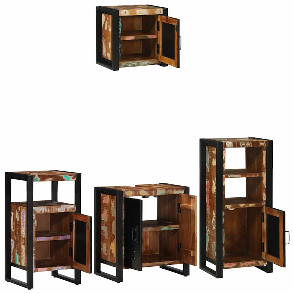 vidaXL Badezimmermöbel-Set mit Regal 4 pcs Massives upgecyceltes Holz