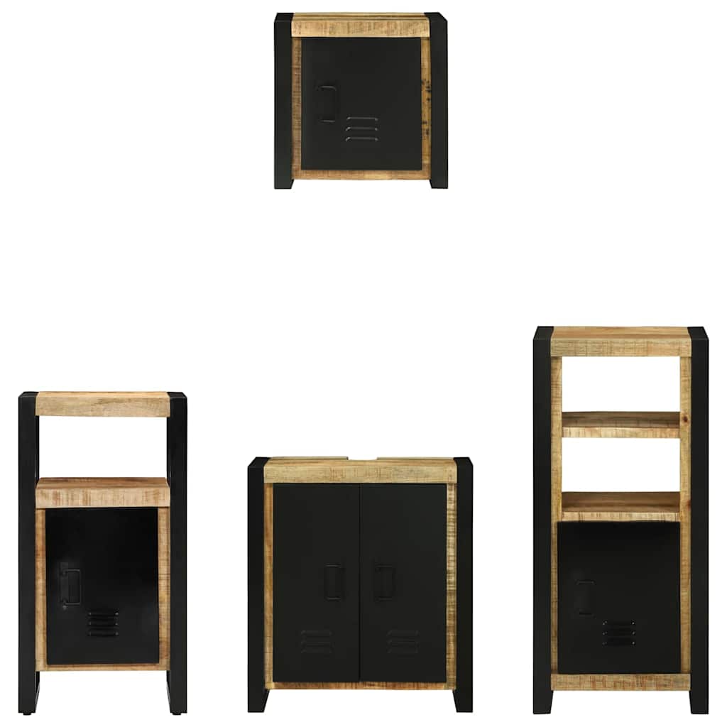 Badezimmermöbel-Set 4 pcs Braun und Schwarz Massivholz Mango