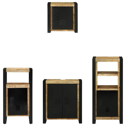 Badezimmermöbel-Set 4 pcs Braun und Schwarz Massivholz Mango