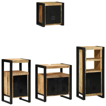 vidaXL Badezimmermöbel-Set 4 pcs Braun und Schwarz Massivholz Mango