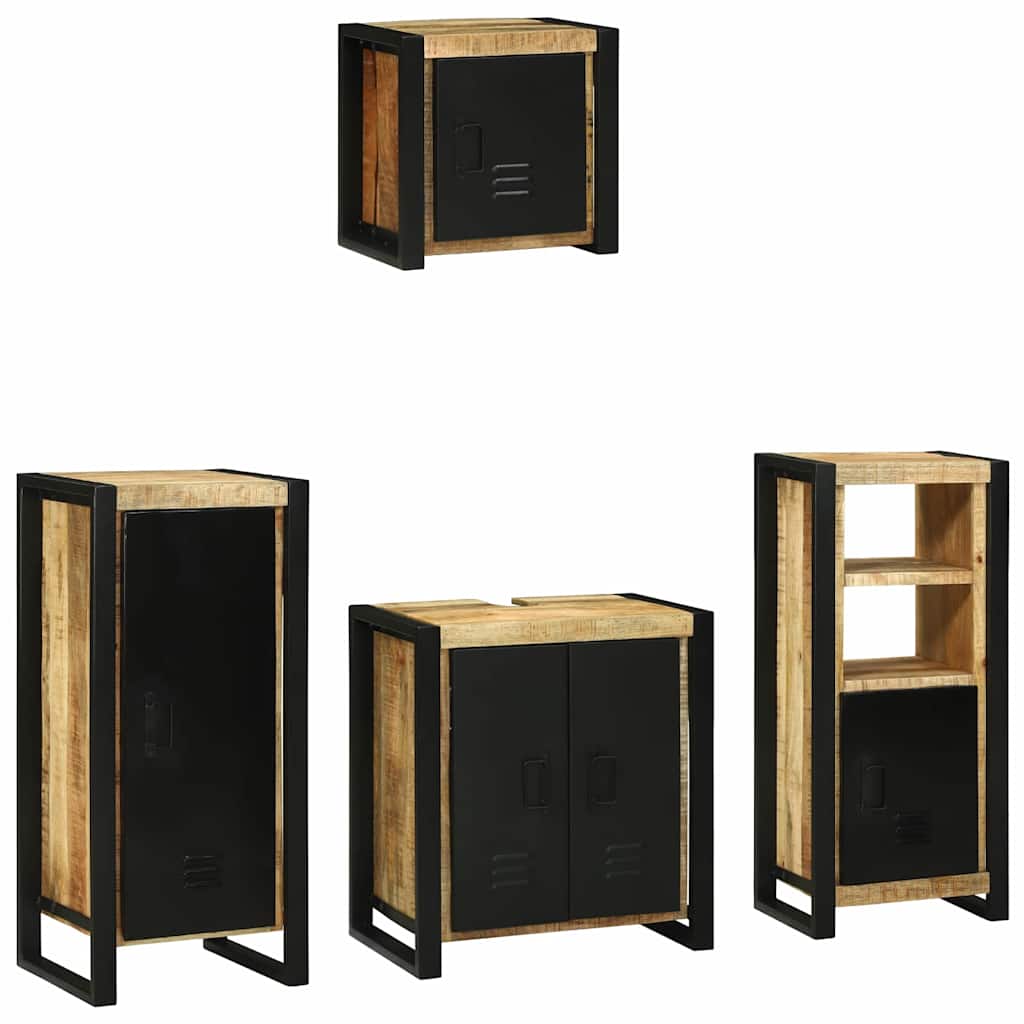 vidaXL Badezimmermöbel-Set 4 pcs Braun und Schwarz Massivholz Mango