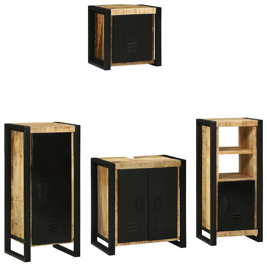 vidaXL Badezimmermöbel-Set 4 pcs Braun und Schwarz Massivholz Mango