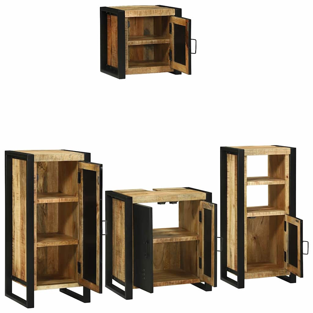 vidaXL Badezimmermöbel-Set 4 pcs Braun und Schwarz Massivholz Mango