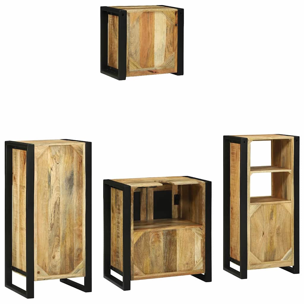 vidaXL Badezimmermöbel-Set 4 pcs Braun und Schwarz Massivholz Mango
