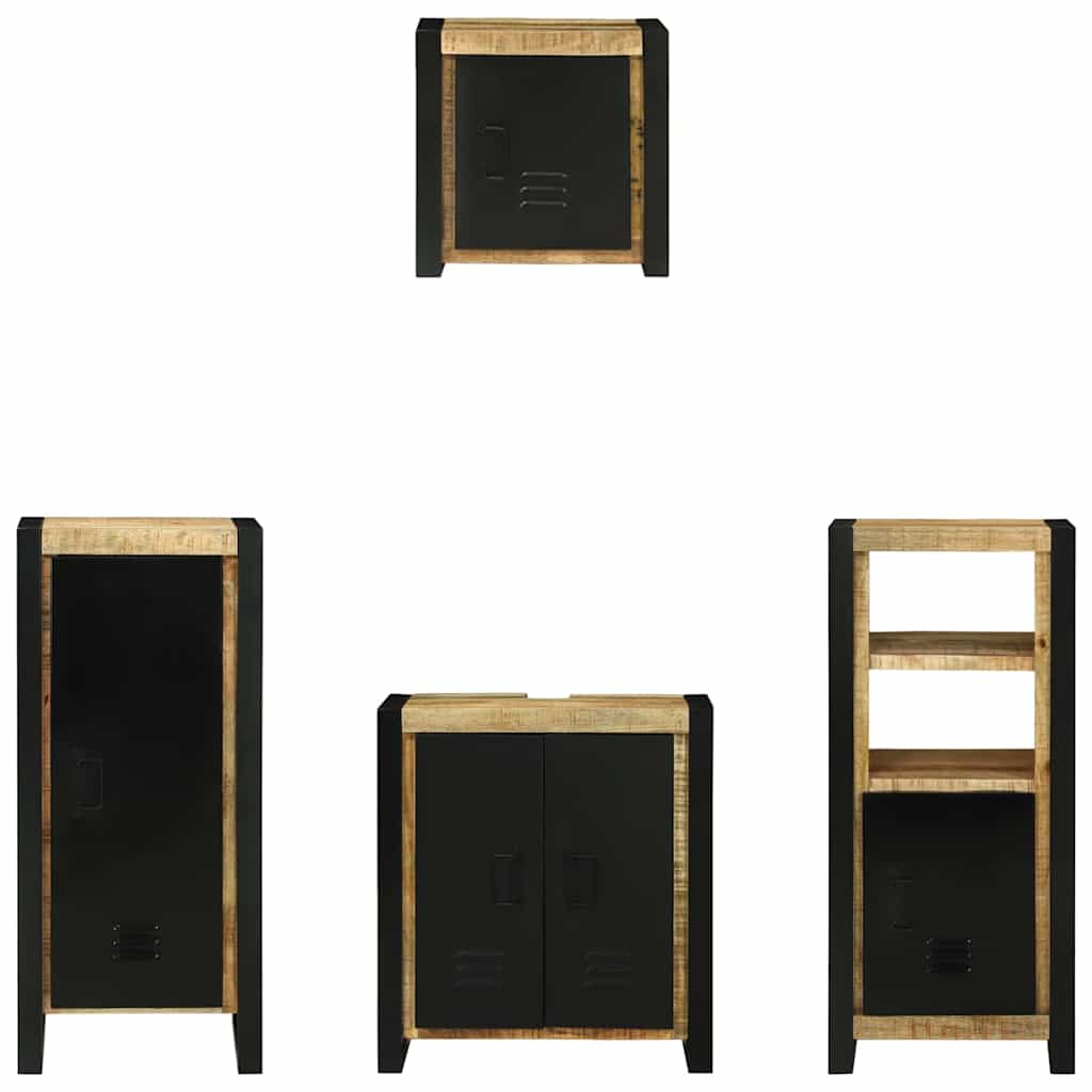 vidaXL Badezimmermöbel-Set 4 pcs Braun und Schwarz Massivholz Mango