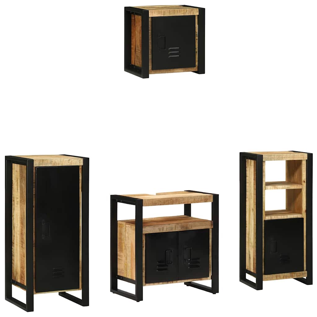 vidaXL Badezimmermöbel-Set 4 pcs Braun und Schwarz Massivholz Mango