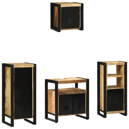 vidaXL Badezimmermöbel-Set 4 pcs Braun und Schwarz Massivholz Mango