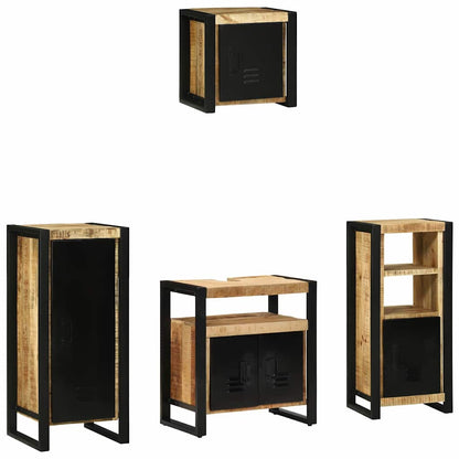 vidaXL Badezimmermöbel-Set 4 pcs Braun und Schwarz Massivholz Mango