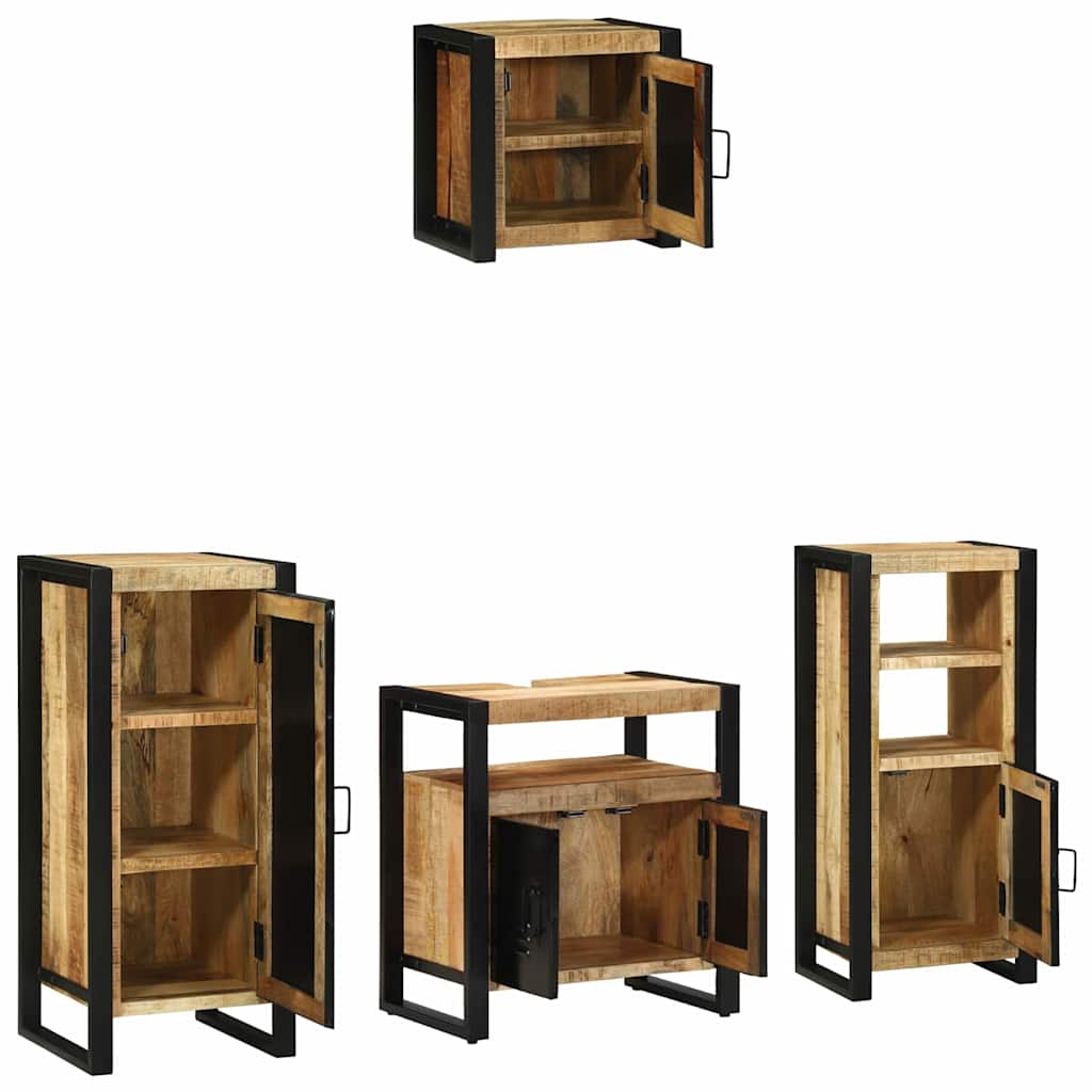 vidaXL Badezimmermöbel-Set 4 pcs Braun und Schwarz Massivholz Mango