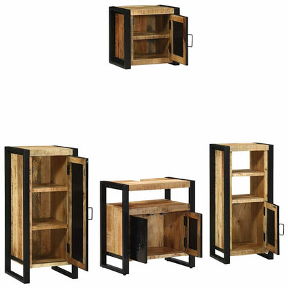 vidaXL Badezimmermöbel-Set 4 pcs Braun und Schwarz Massivholz Mango