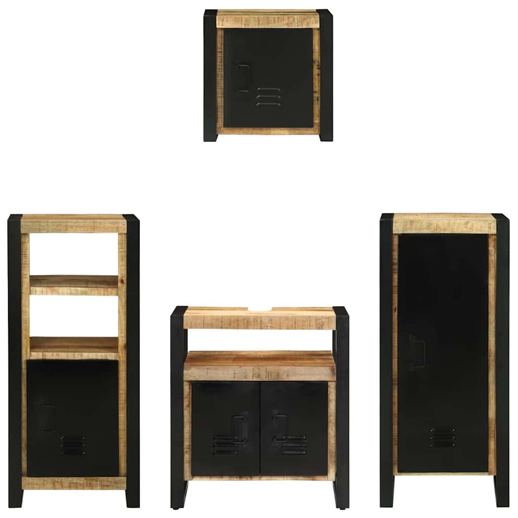 vidaXL Badezimmermöbel-Set 4 pcs Braun und Schwarz Massivholz Mango