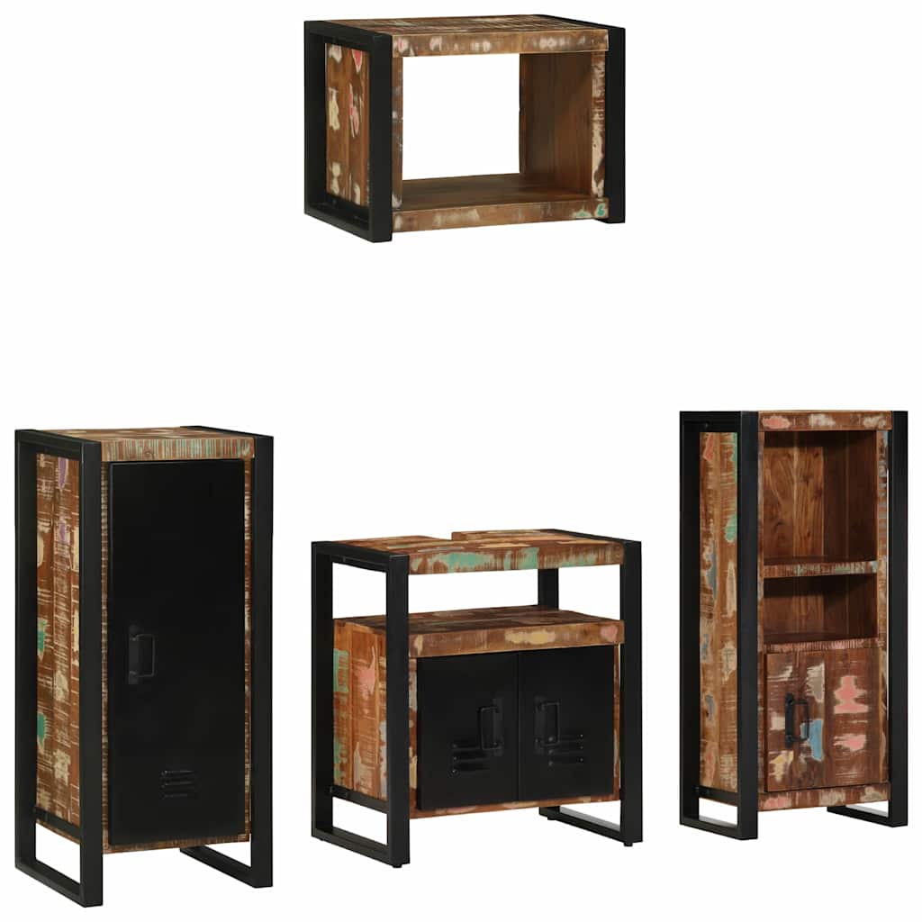 vidaXL Badezimmermöbel-Set mit Regal 4 pcs Massives upgecyceltes Holz