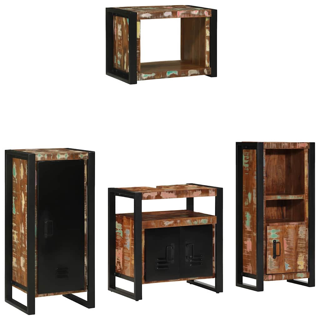 vidaXL Badezimmermöbel-Set mit Regal 4 pcs Massives upgecyceltes Holz