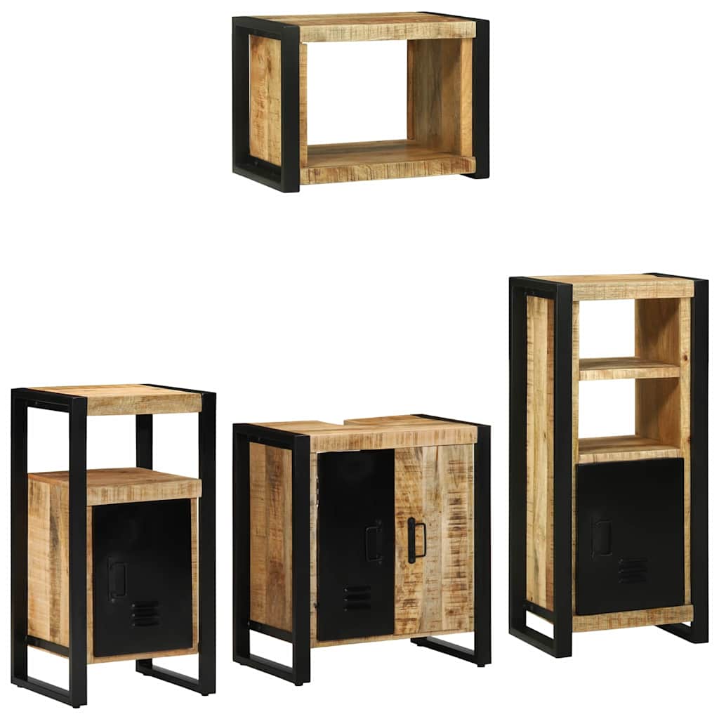 vidaXL Badezimmermöbel-Set 4 pcs Braun und Schwarz Massivholz Mango