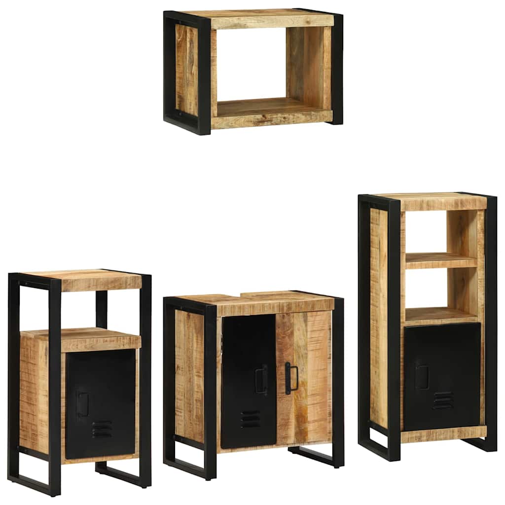 vidaXL Badezimmermöbel-Set 4 pcs Braun und Schwarz Massivholz Mango