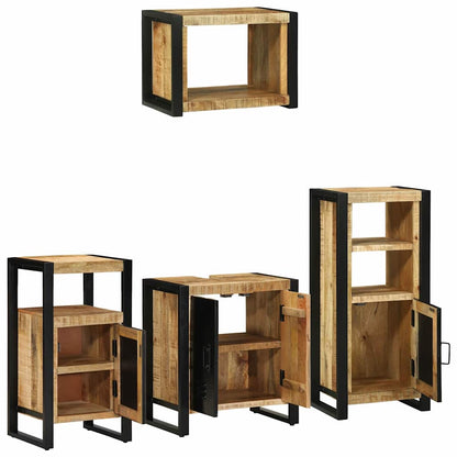 vidaXL Badezimmermöbel-Set 4 pcs Braun und Schwarz Massivholz Mango