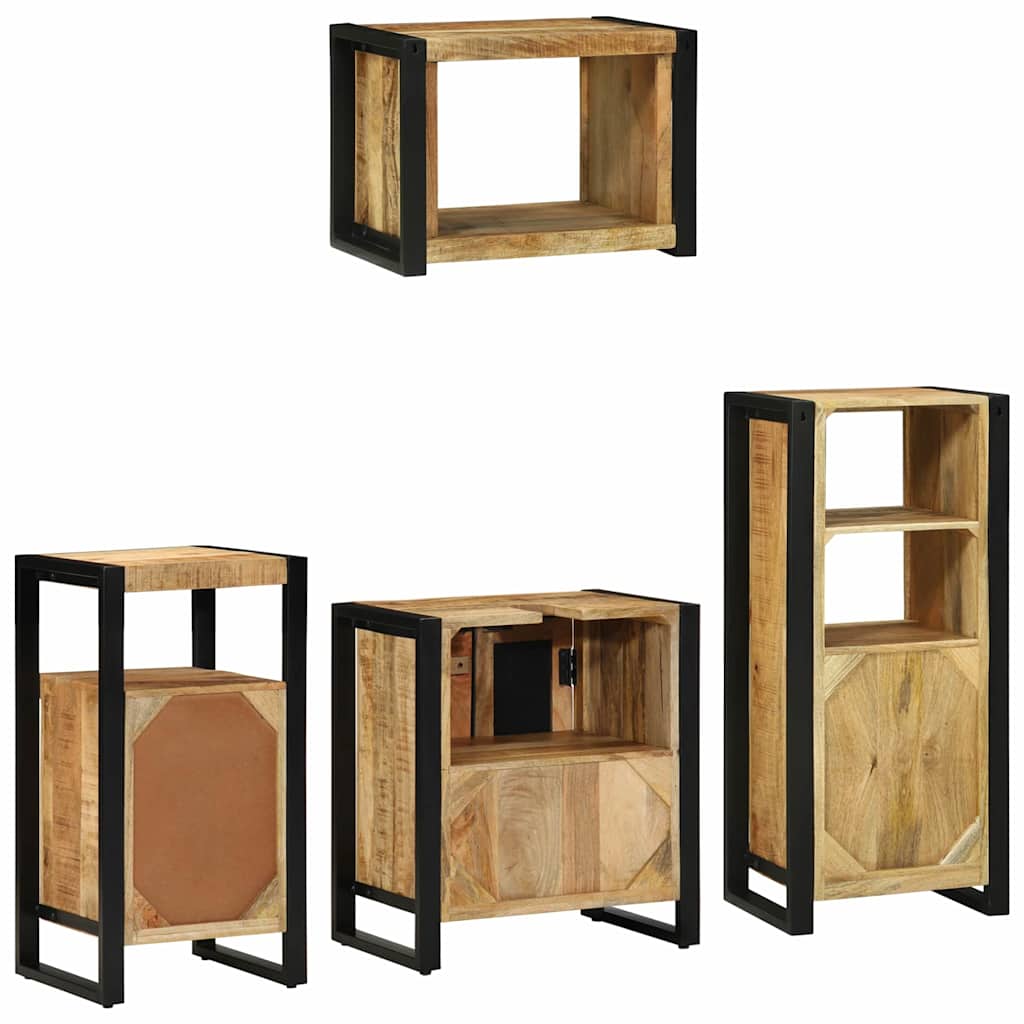 vidaXL Badezimmermöbel-Set 4 pcs Braun und Schwarz Massivholz Mango