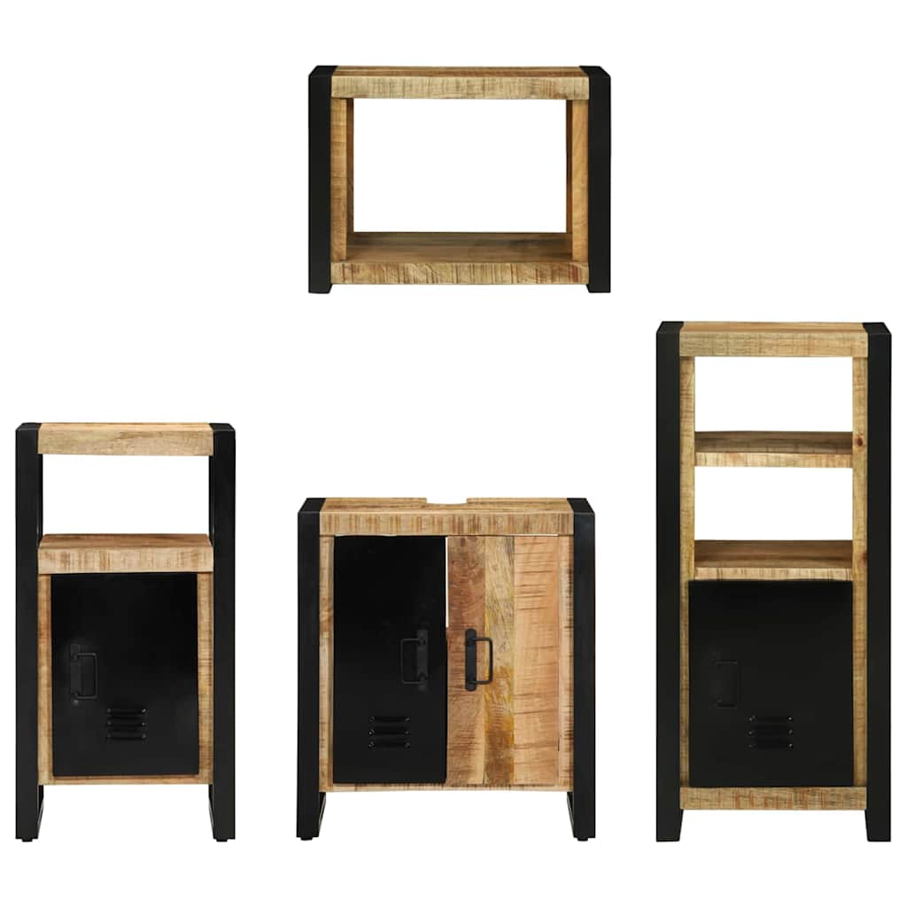vidaXL Badezimmermöbel-Set 4 pcs Braun und Schwarz Massivholz Mango