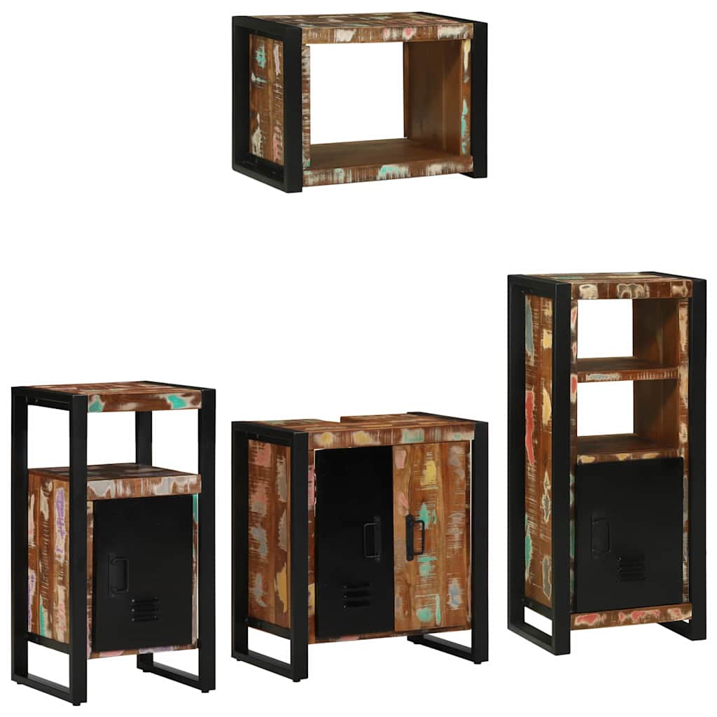 vidaXL Ensemble de meubles de salle de bain avec étagère 4 pcs Bois massif de récupération