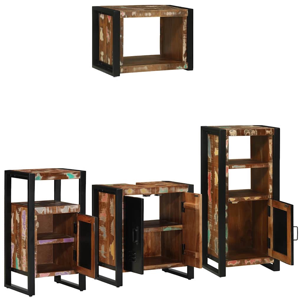 vidaXL Ensemble de meubles de salle de bain avec étagère 4 pcs Bois massif de récupération