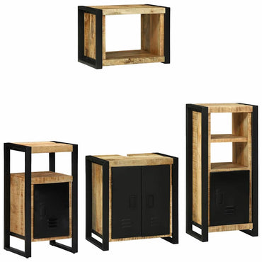 vidaXL Ensemble de meubles de salle de bain 4 pcs Bois de manguier massif Marron et noir