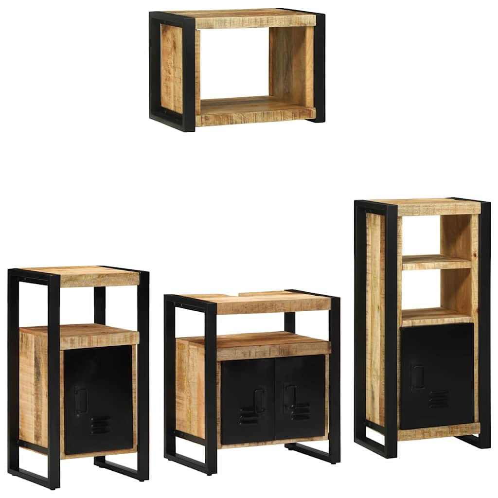 vidaXL Badezimmermöbel-Set 4 pcs Braun und Schwarz Massivholz Mango