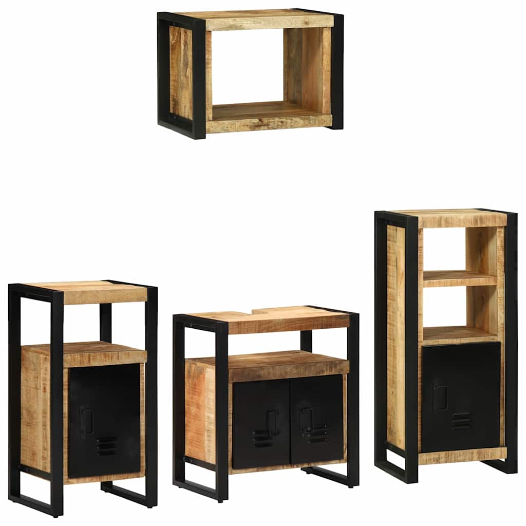 vidaXL Badezimmermöbel-Set 4 pcs Braun und Schwarz Massivholz Mango
