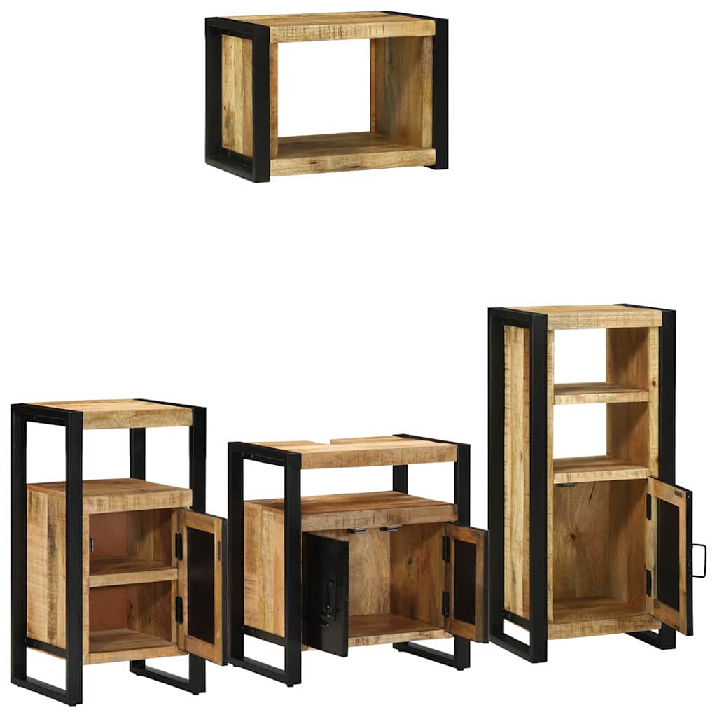 vidaXL Badezimmermöbel-Set 4 pcs Braun und Schwarz Massivholz Mango