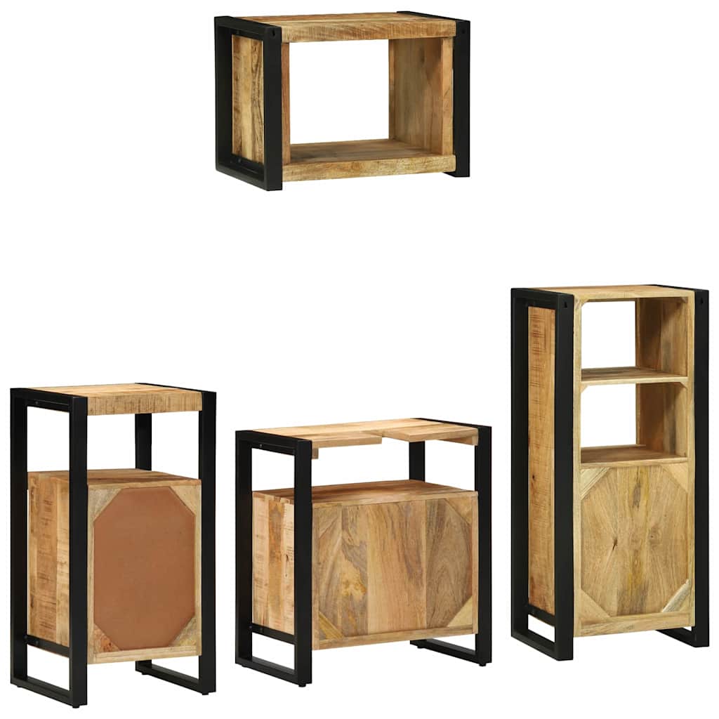 vidaXL Badezimmermöbel-Set 4 pcs Braun und Schwarz Massivholz Mango