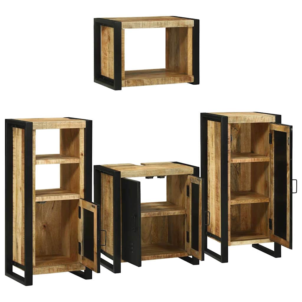 Badezimmermöbel-Set mit Regal 4 pcs Braun Massives Mangoholz