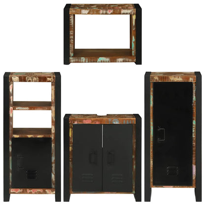 Badezimmermöbel-Set mit Regal 4 pcs Mehrfarbig Massives Altholz