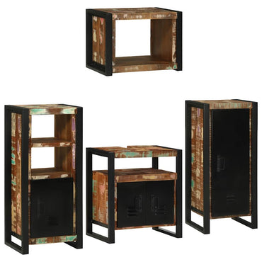 vidaXL Badezimmermöbel-Set mit Regal 4 pcs Mehrfarbig Massives Altholz