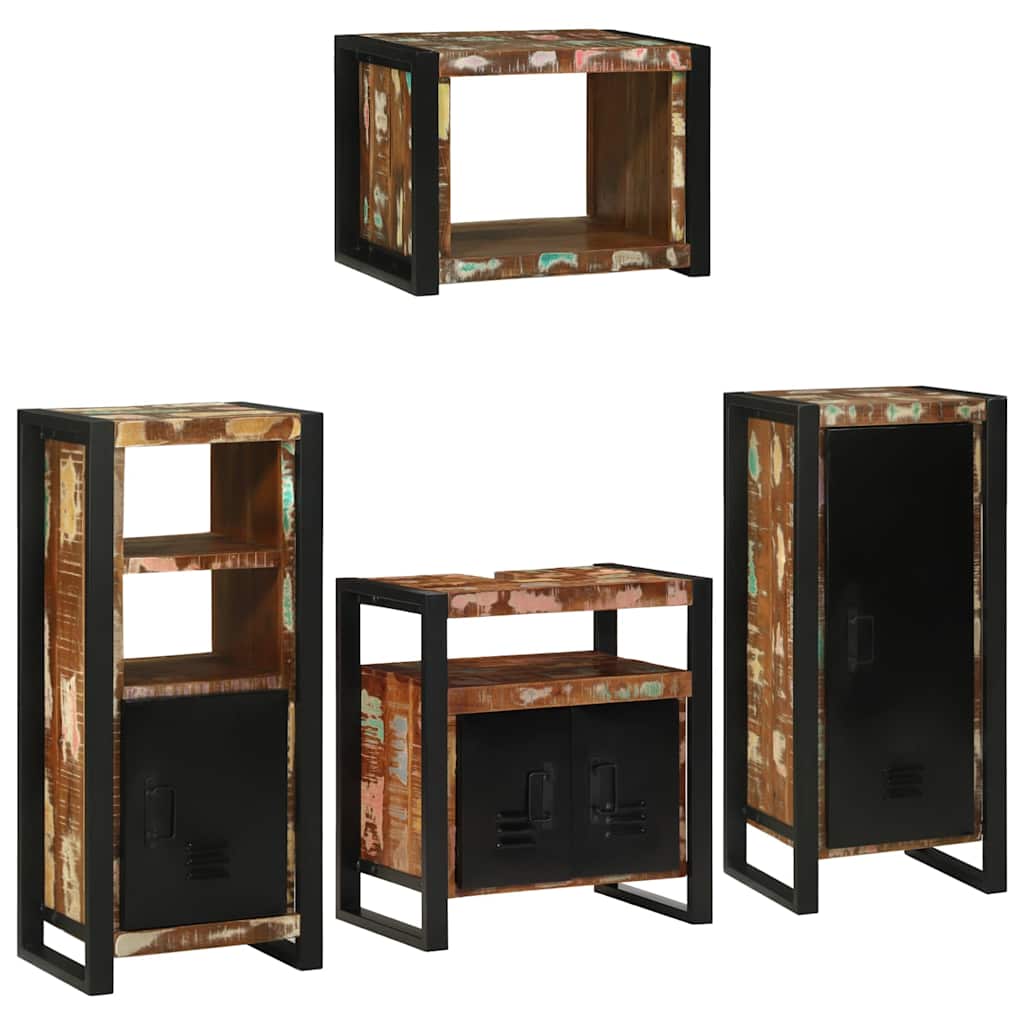 vidaXL Badezimmermöbel-Set mit Regal 4 pcs Mehrfarbig Massives Altholz