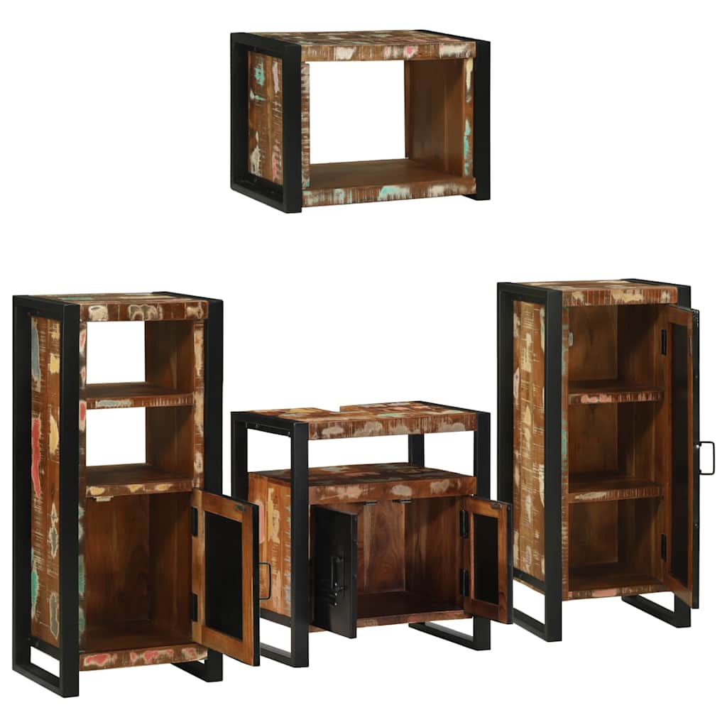 vidaXL Badezimmermöbel-Set mit Regal 4 pcs Mehrfarbig Massives Altholz