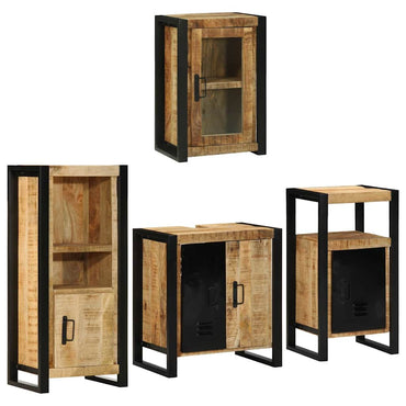 vidaXL Badezimmermöbel Set Wandmontiert 4 pcs Braun Massivholz Mango